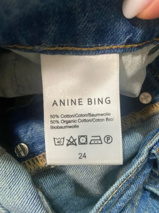Anine Bing Organic Cotton Roy Jeans Size 24 Nordic Blue Split Hem Button Fly - Picture 7 of 8